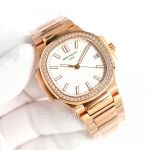 Swiss Replica Patek Philippe Nautilus rose gold diamond-set white dial 35.2mm